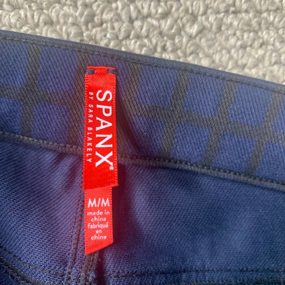 SPANX Sara Blakely Womens Leggings Size Medium Blue Checkered Skinny Pull On - Picture 9 of 12